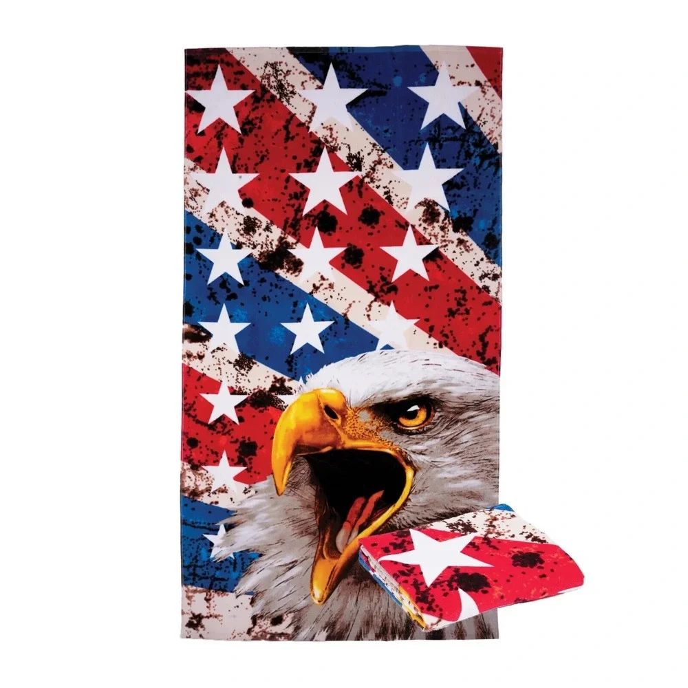 Spirit of America Cotton Blend Eagle Star Patriotic Graphic Print Quick Dry Beac